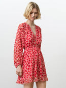 Poppy Emina Pleated Sleeve Dress - Red Multi