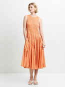 Alexis Cotton Midi Dress - Tangerine/cream