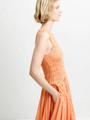 Alexis Cotton Midi Dress - Tangerine/cream