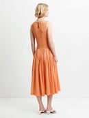 Alexis Cotton Midi Dress - Tangerine/cream