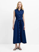 Zaves Chambray Belted Midi Dress - Dark Wash