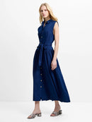 Zaves Chambray Belted Midi Dress - Dark Wash