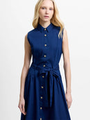 Zaves Chambray Belted Midi Dress - Dark Wash