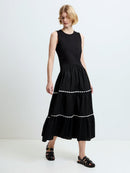 Kaylie Ric Rac Midi Dress - Black/porcelain Cream