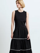 Kaylie Ric Rac Midi Dress - Black/porcelain Cream