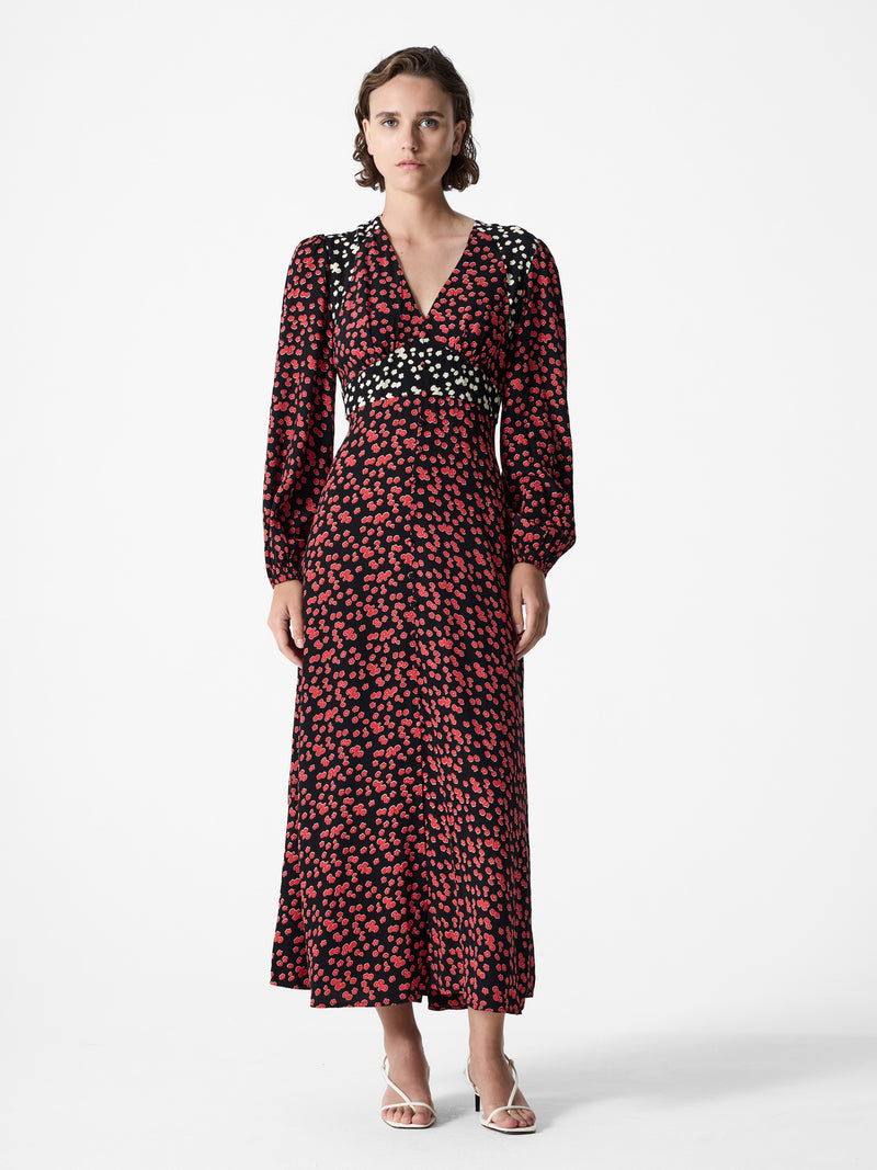 Harriet Delphine Midi Dress - Red Brick Multi
