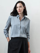 Maggie Satin Stripe Shirt - Silver Grey
