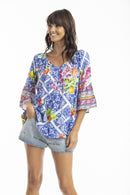 ESCAPE BOHO TOP - Blue/yellow