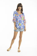ESCAPE BOHO TOP - Blue/yellow