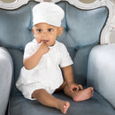 Pierre Traditional Romper & Baker Boy Cap - White