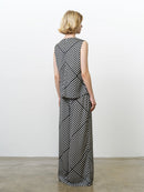 Striped Damasco Cowl Neck Tank Top - Porcelain Cream/black