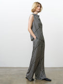 Striped Damasco Cowl Neck Tank Top - Porcelain Cream/black