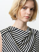 Striped Damasco Cowl Neck Tank Top - Porcelain Cream/black