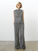 Striped Damasco Cowl Neck Tank Top - Porcelain Cream/black