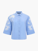 Cambria Cotton Embroidered Shirt - Azure Blue/linen White