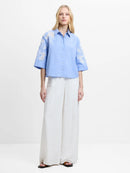 Cambria Cotton Embroidered Shirt - Azure Blue/linen White