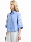 Cambria Cotton Embroidered Shirt - Azure Blue/linen White