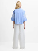 Cambria Cotton Embroidered Shirt - Azure Blue/linen White
