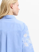 Cambria Cotton Embroidered Shirt - Azure Blue/linen White