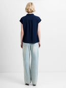 Codie Pleated Button Down Top - Navy
