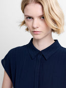 Codie Pleated Button Down Top - Navy