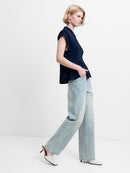 Codie Pleated Button Down Top - Navy