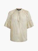 Adeline Striped Gathered Top - Cream/green