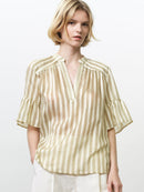 Adeline Striped Gathered Top - Cream/green