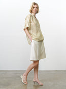 Adeline Striped Gathered Top - Cream/green