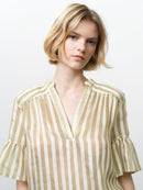 Adeline Striped Gathered Top - Cream/green