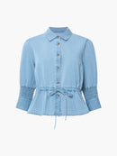 Zaves Chambray Drawstring Top - Light Wash