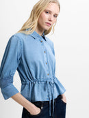 Zaves Chambray Drawstring Top - Light Wash