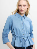 Zaves Chambray Drawstring Top - Light Wash