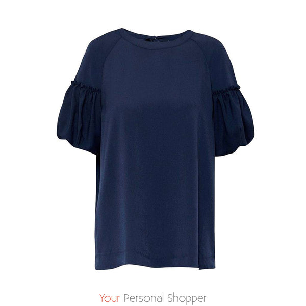 Crepe Puff Sleeve Top - Utility Blue