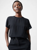Caprina Crepe Crew Neck Top - Black