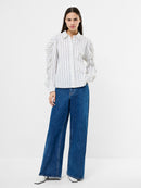 Cambria Stripe Cotton Shirt - White/khaki