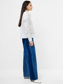 Cambria Stripe Cotton Shirt - White/khaki