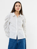 Cambria Stripe Cotton Shirt - White/khaki