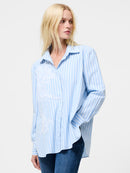 Cambria Cotton Embroidered Shirt - Arctic Blue/linen White
