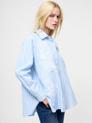 Cambria Cotton Embroidered Shirt - Arctic Blue/linen White