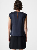 Sera Satin Sleeveless Blouse - Navy