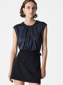 Sera Satin Sleeveless Blouse - Navy