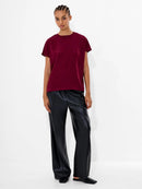 Crepe Light Round Neck Top - Bordeaux Red
