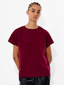 Crepe Light Round Neck Top - Bordeaux Red