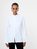 Candice Satin Pearl Trim Shirt - Winter White
