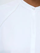 Candice Satin Pearl Trim Shirt - Winter White
