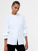 Candice Satin Pearl Trim Shirt - Winter White
