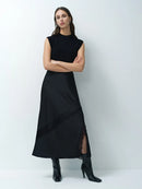 Dahlia Lace Mix Slip Midi Skirt - Graphite Grey/black
