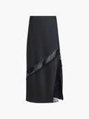 Dahlia Lace Mix Slip Midi Skirt - Graphite Grey/black