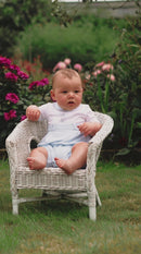 Pleated Yoke & Toy Romper - Pale Blue